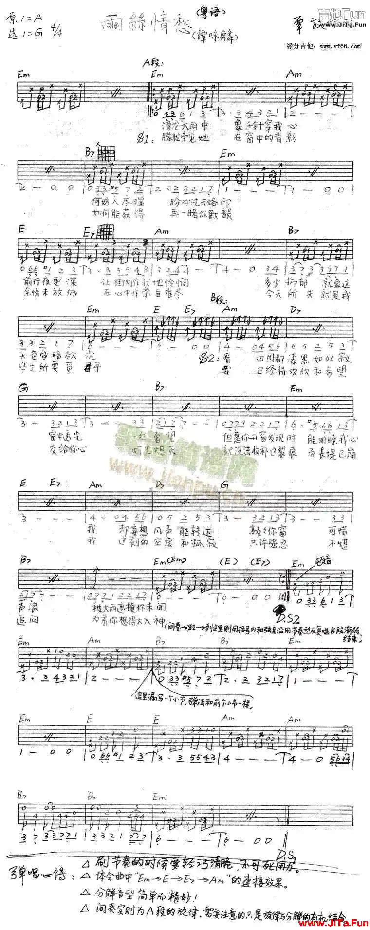 雨絲情愁(吉他譜)1