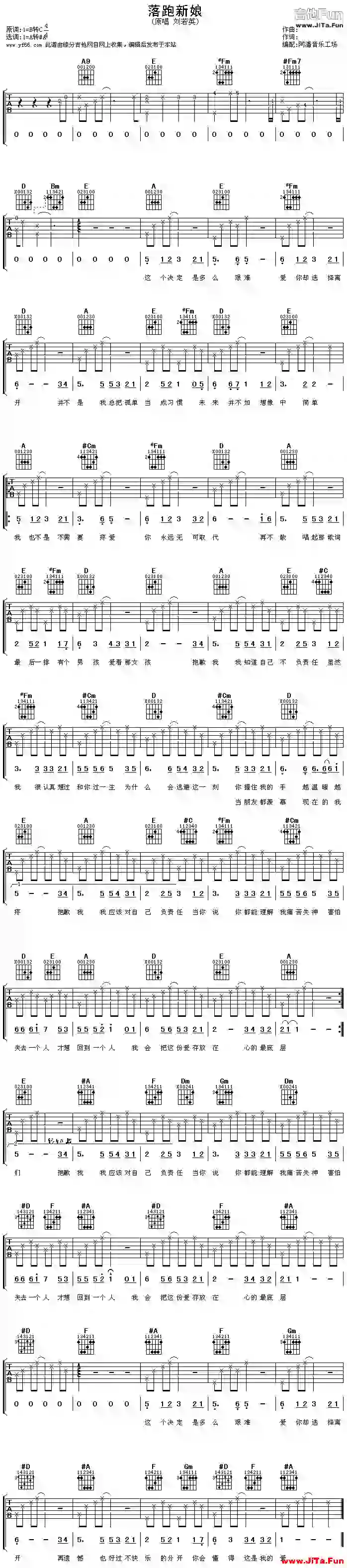 劉若英《落跑新娘》吉他譜（1張圖片）-吉他譜