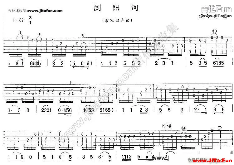 瀏陽河 民歌音樂(吉他譜)1