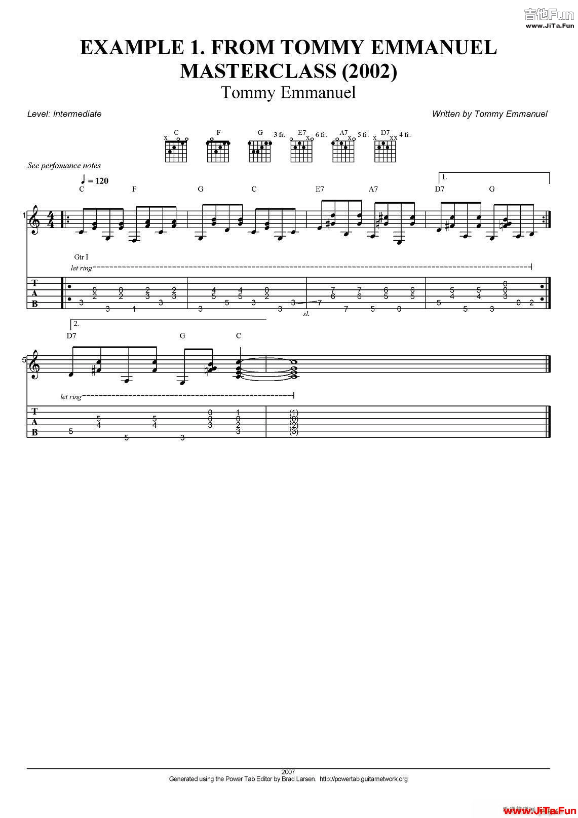 tommy emmanuel masterclass example 1 指彈吉他(吉他譜)1
