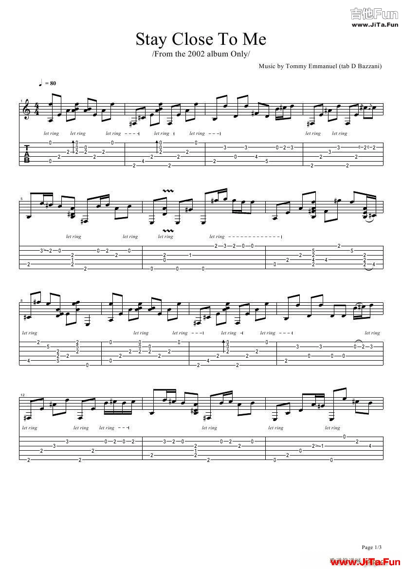 tommy emmanuel stay close to me 指彈吉它(吉他譜)1