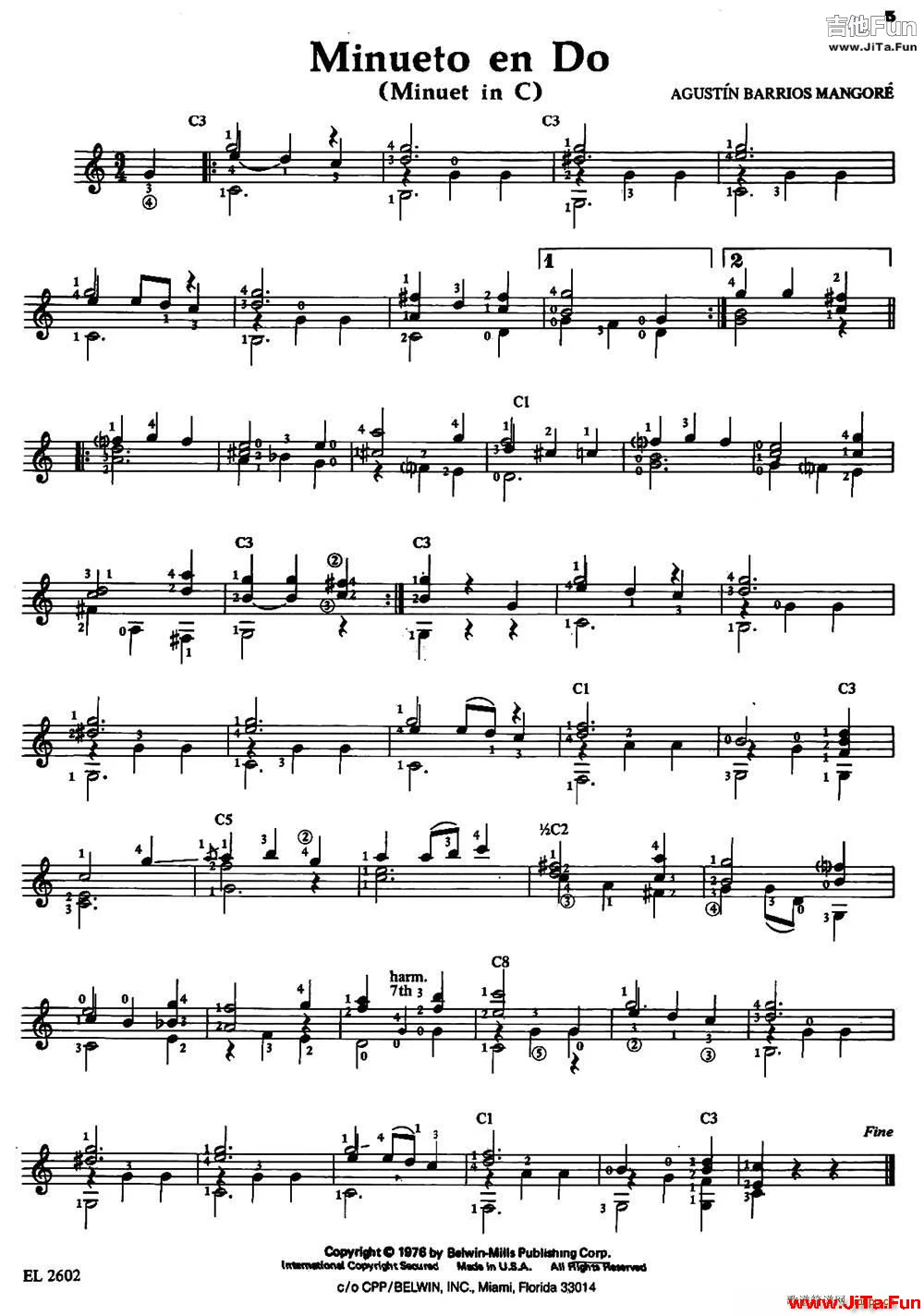 Minueto en Do 古典吉他(吉他譜)1