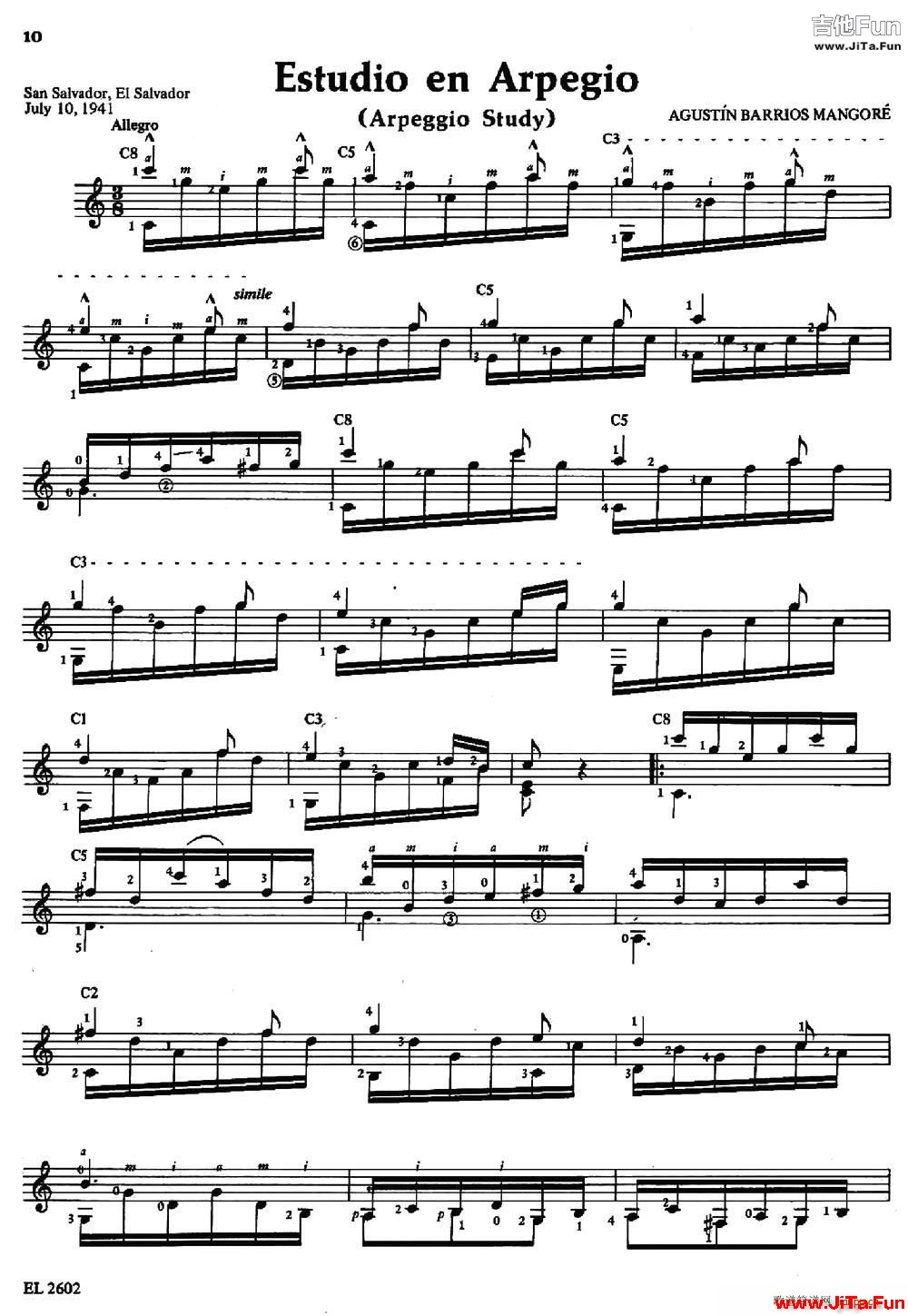 Estudio en Arpegio 古典吉他(吉他譜)1