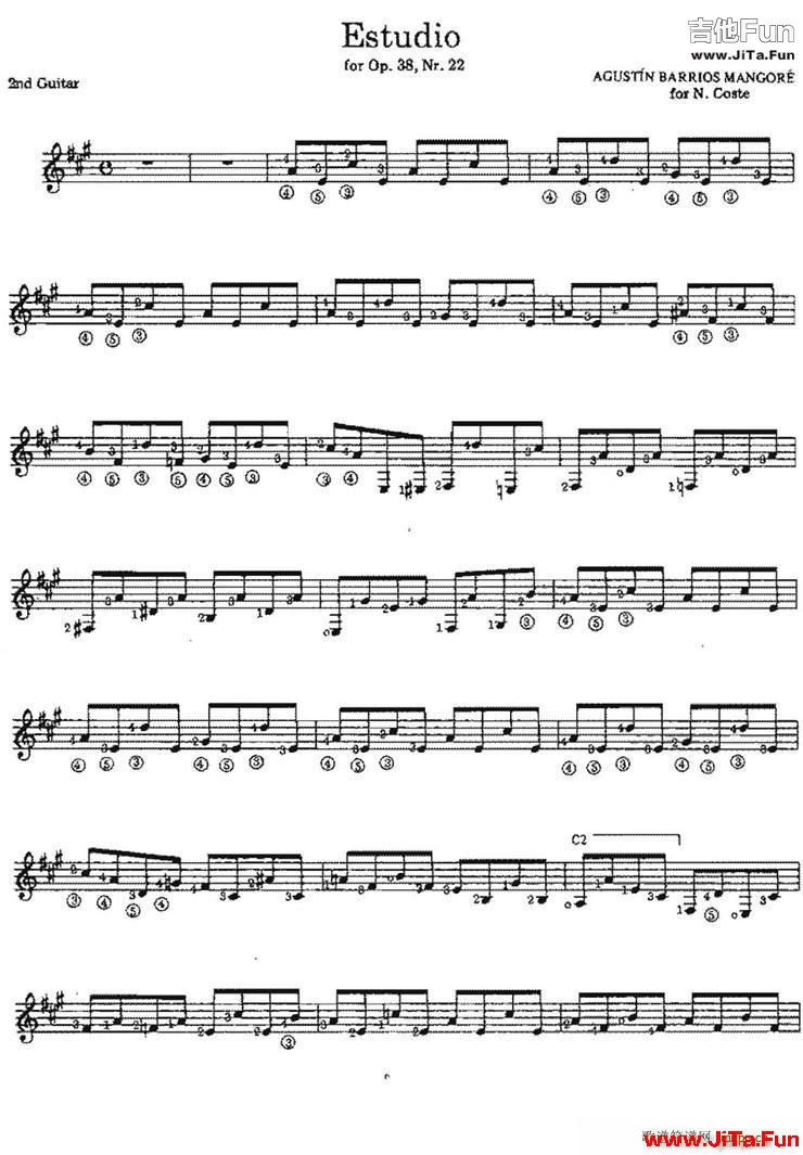 《Estudio（for Op 38no 22）（古典吉他）》吉他譜（1張圖片）-吉他譜