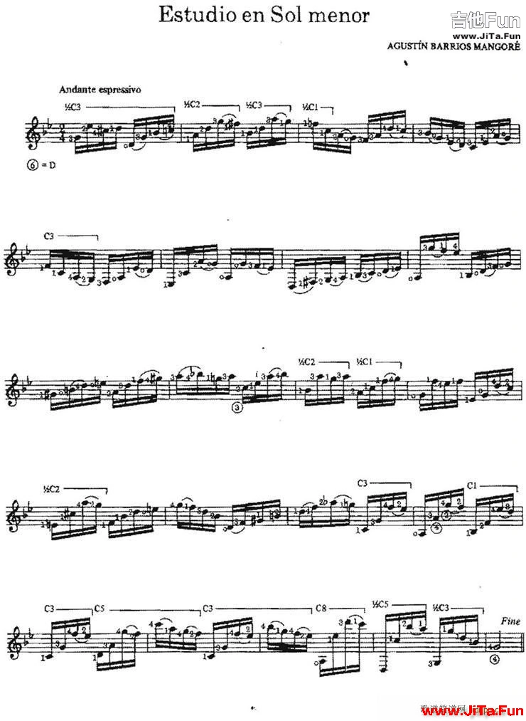 Estudio en Sol menor 古典吉他(吉他譜)1