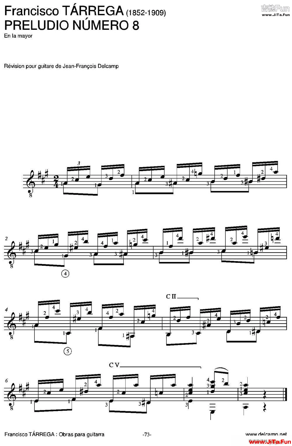 PRELUDIO NUMERO 8 En la mayor 古典吉他(吉他譜)1