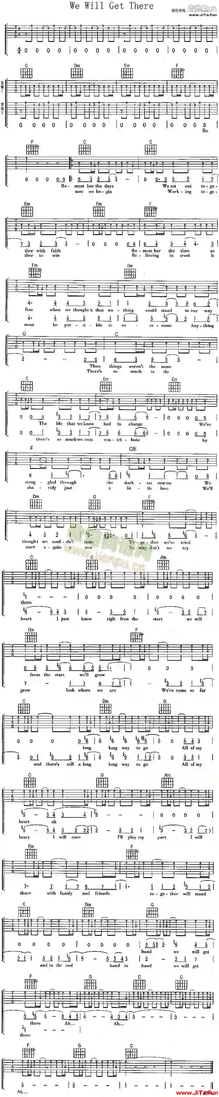 孫燕姿《We Will Get There》吉他簡譜（1張圖片）-吉他譜