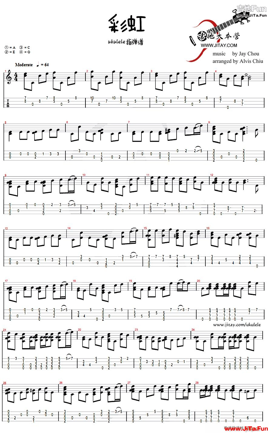 彩虹 ukulele指彈譜(吉他譜)1