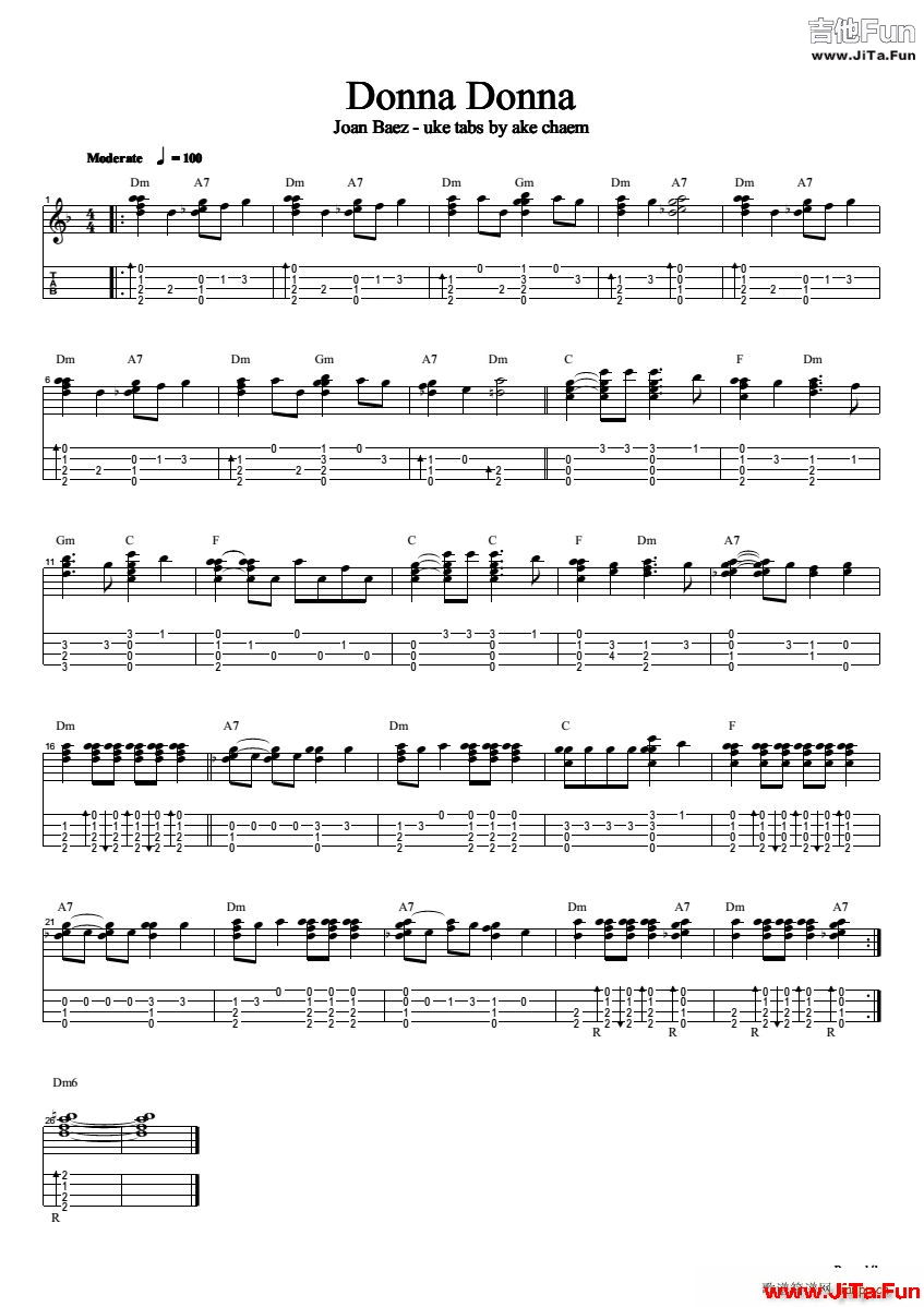 Donna Donna 烏克麗麗指彈譜(吉他譜)1