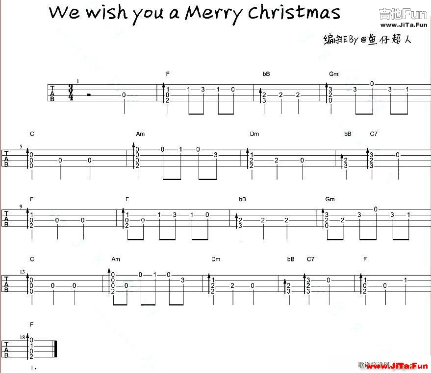 We Wish You A Merry Christmas 烏克麗麗指彈譜(吉他譜)1