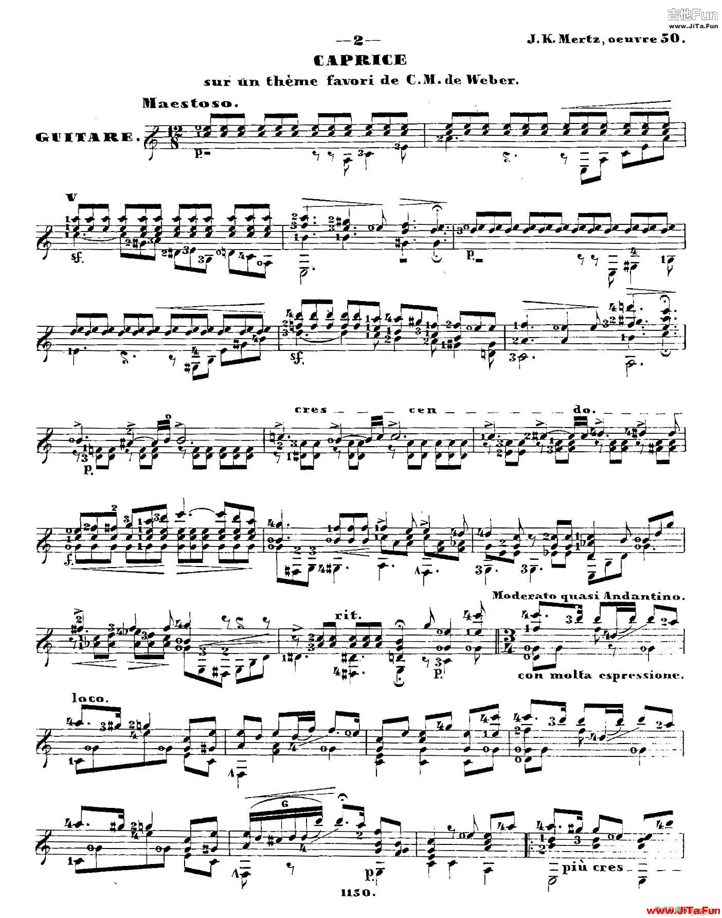 梅爾茲 韋伯主題變奏隨想曲 Op 50 古典吉他(吉他譜)1