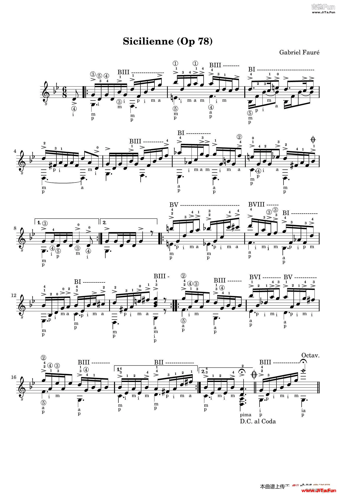 西西里舞曲 古典吉他獨奏譜(吉他譜)1