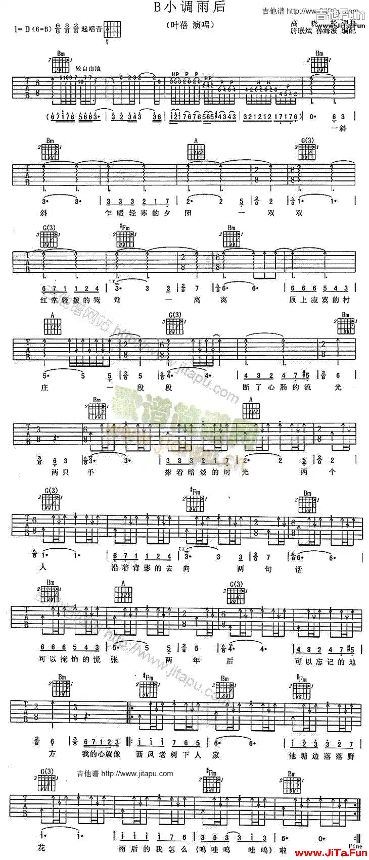 葉蓓《B小調雨後》吉他簡譜（1張圖片）-吉他譜