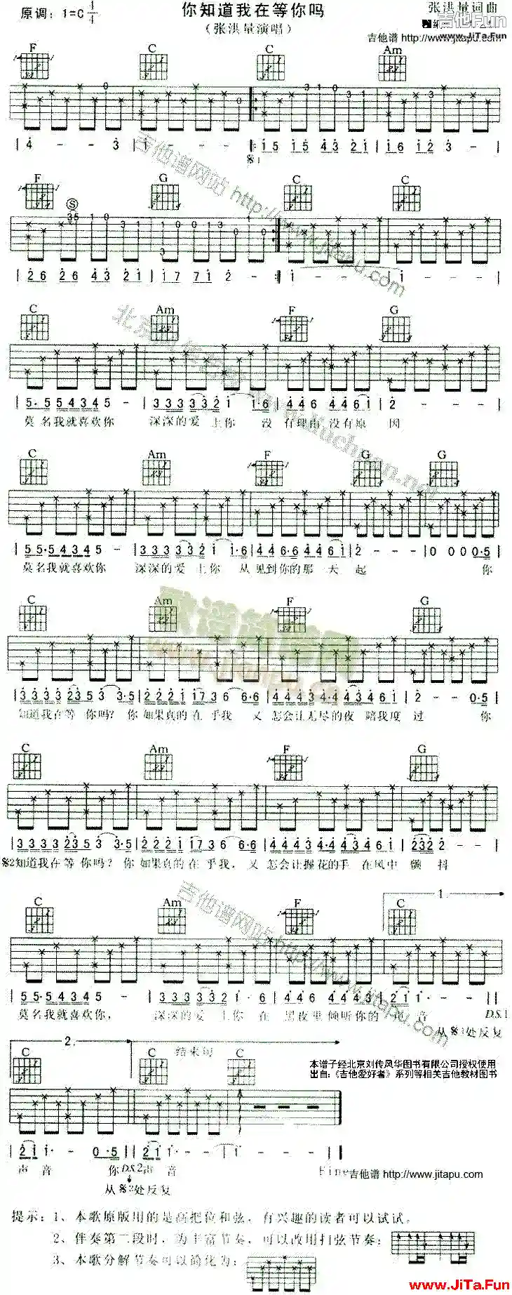 張洪量《你知道我在等你嗎》吉他圖片譜（1張圖片）-吉他譜