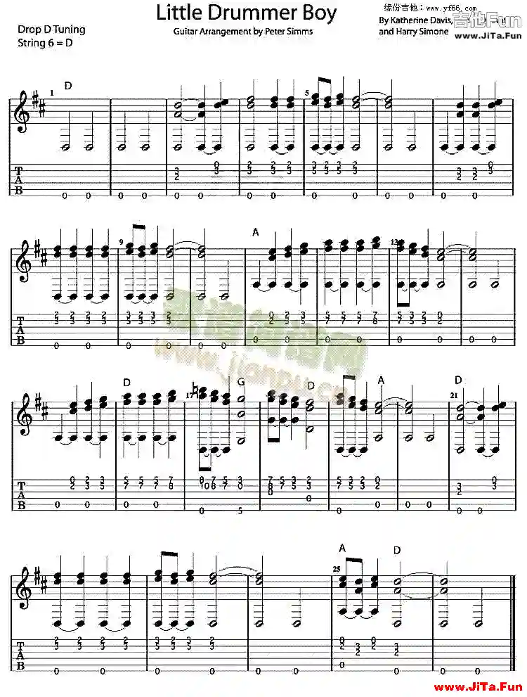 練習曲《Little Drummer Boy》吉他譜（1張圖片）-吉他譜