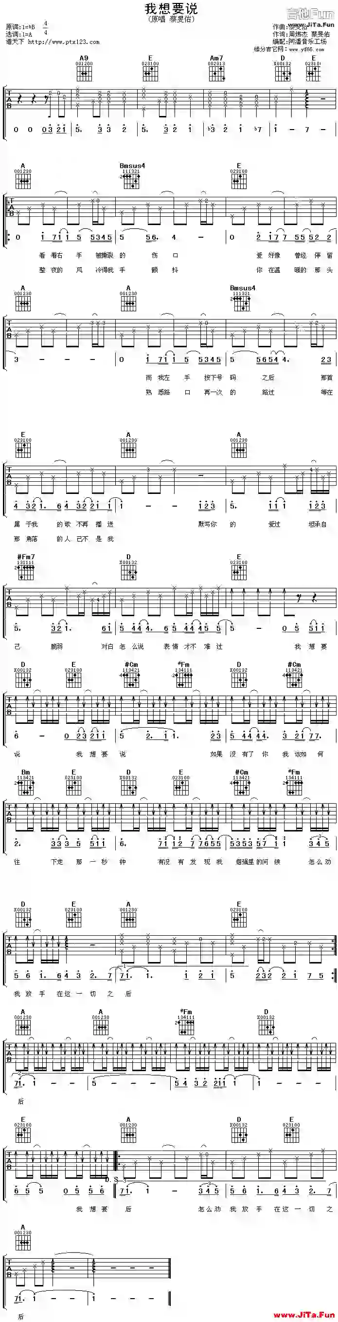 蔡旻佑《我想要說》Guitar吉他譜（1張圖片）-吉他譜