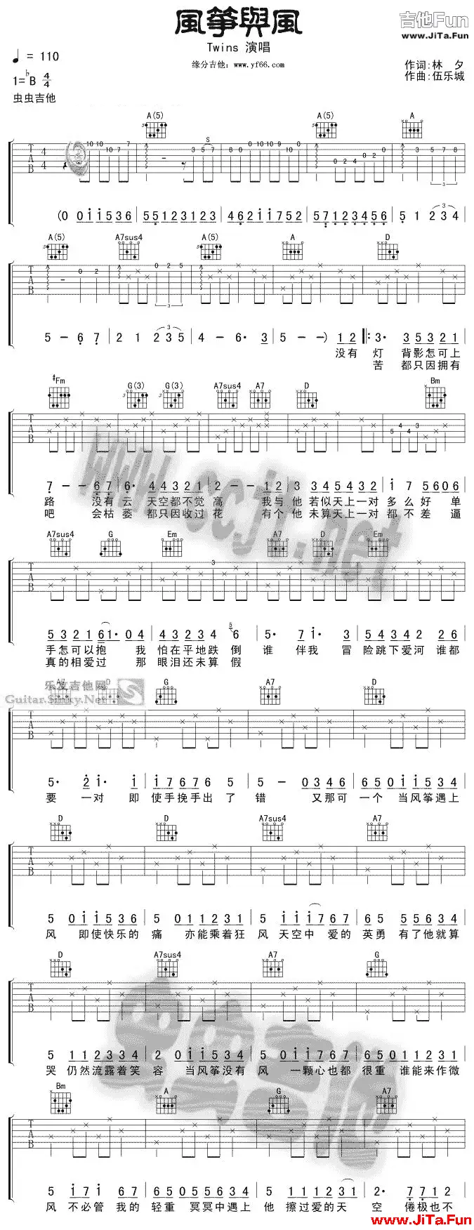 Twins《風箏與風》吉他曲譜（1張圖片）-吉他譜