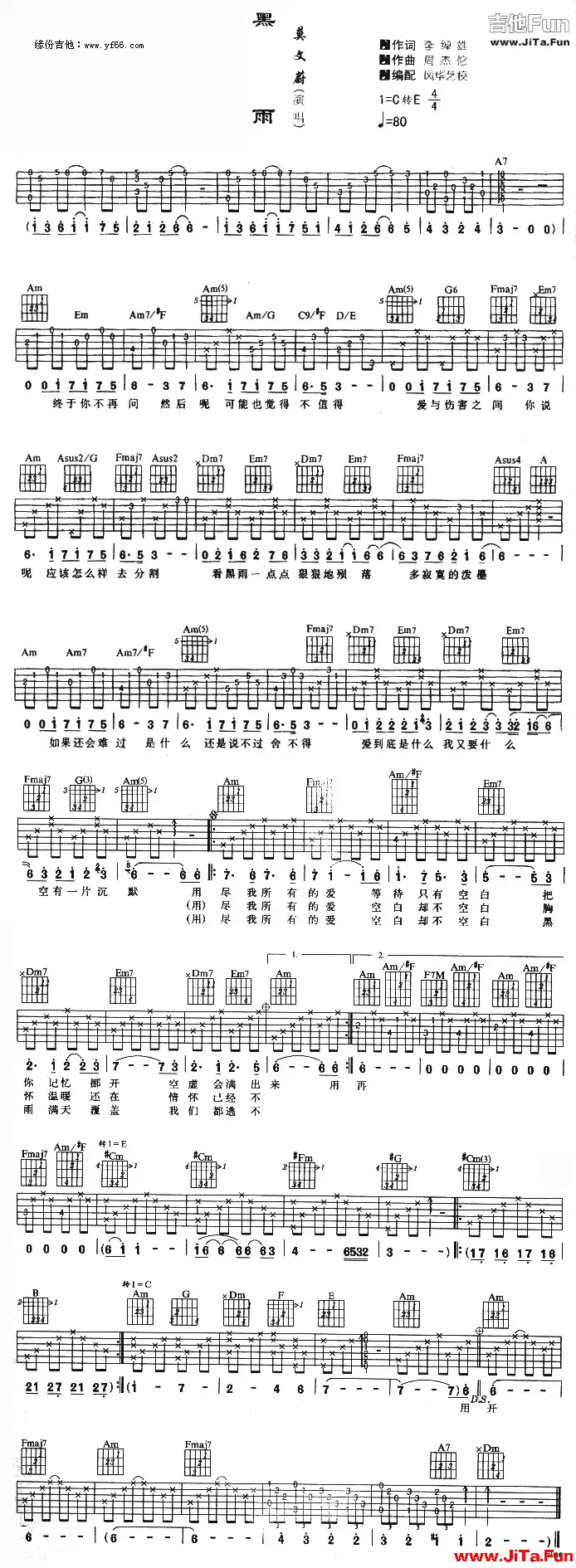 莫文蔚《黑雨》吉他譜子（1張圖片）-吉他譜