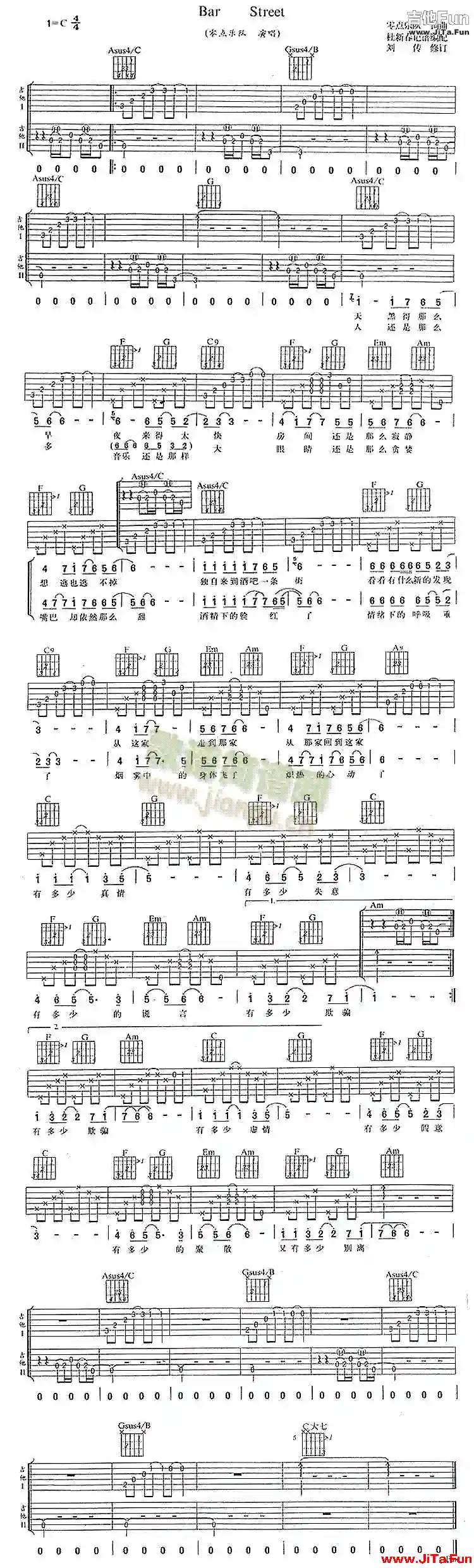 零點樂隊《Bar Street》吉他譜（1張圖片）-吉他譜