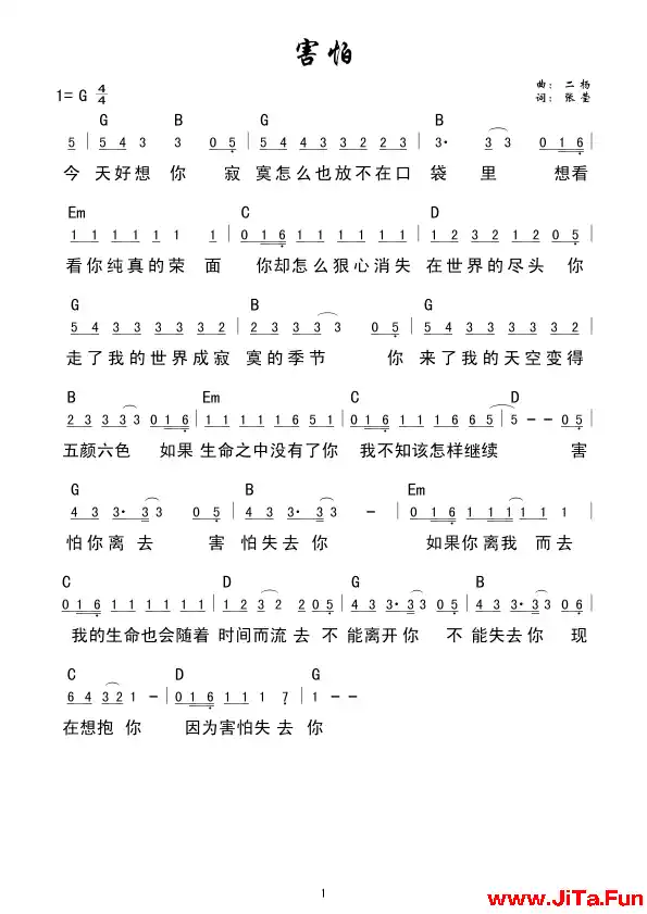 害怕(吉他譜)1