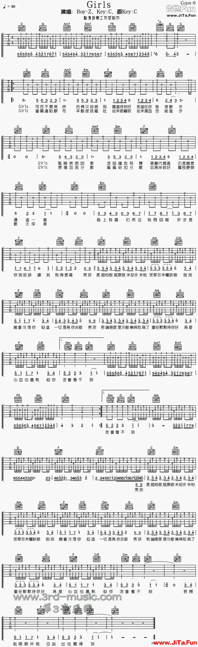 《Girls》Guitar吉他譜（1張圖片）-吉他譜
