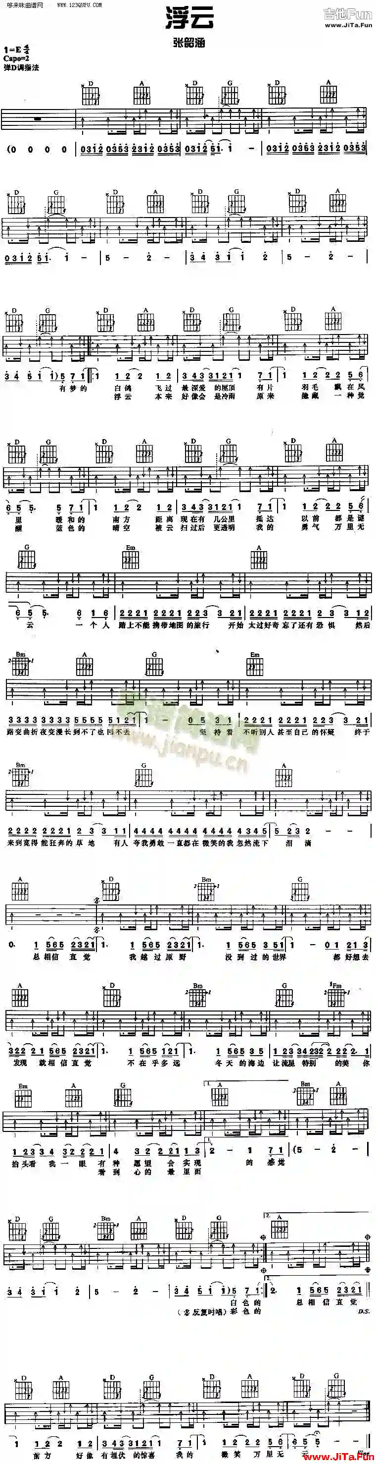 浮雲—張韶涵(吉他譜)1