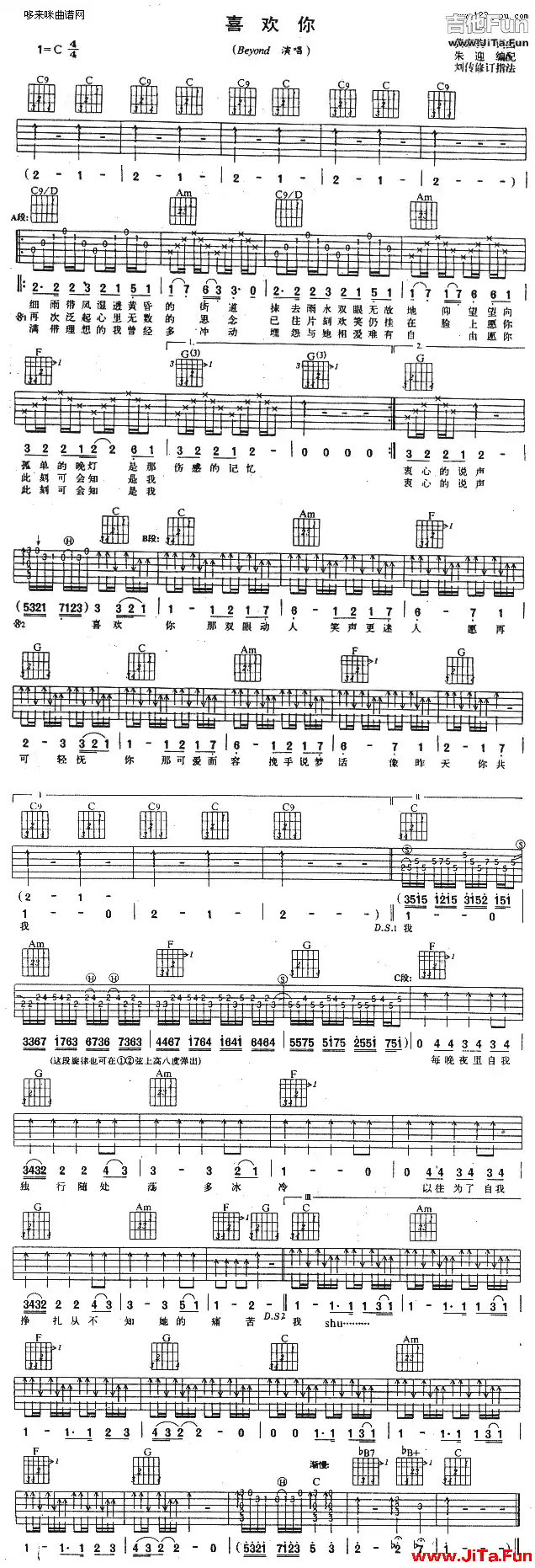 喜歡你(吉他譜)1