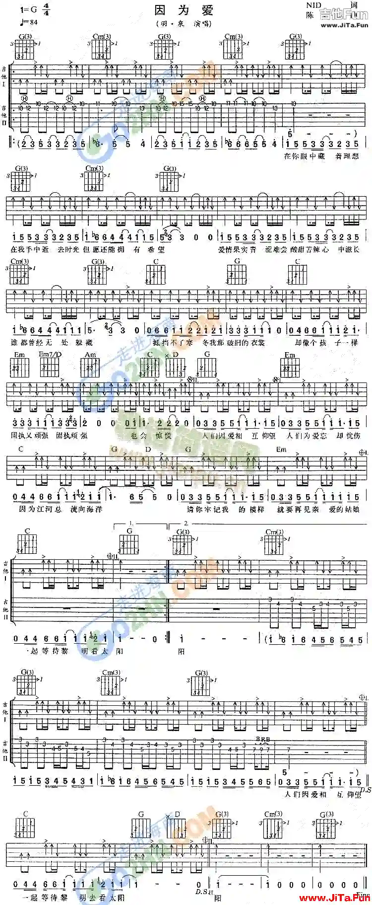 《因為愛》吉他譜子（1張圖片）-吉他譜