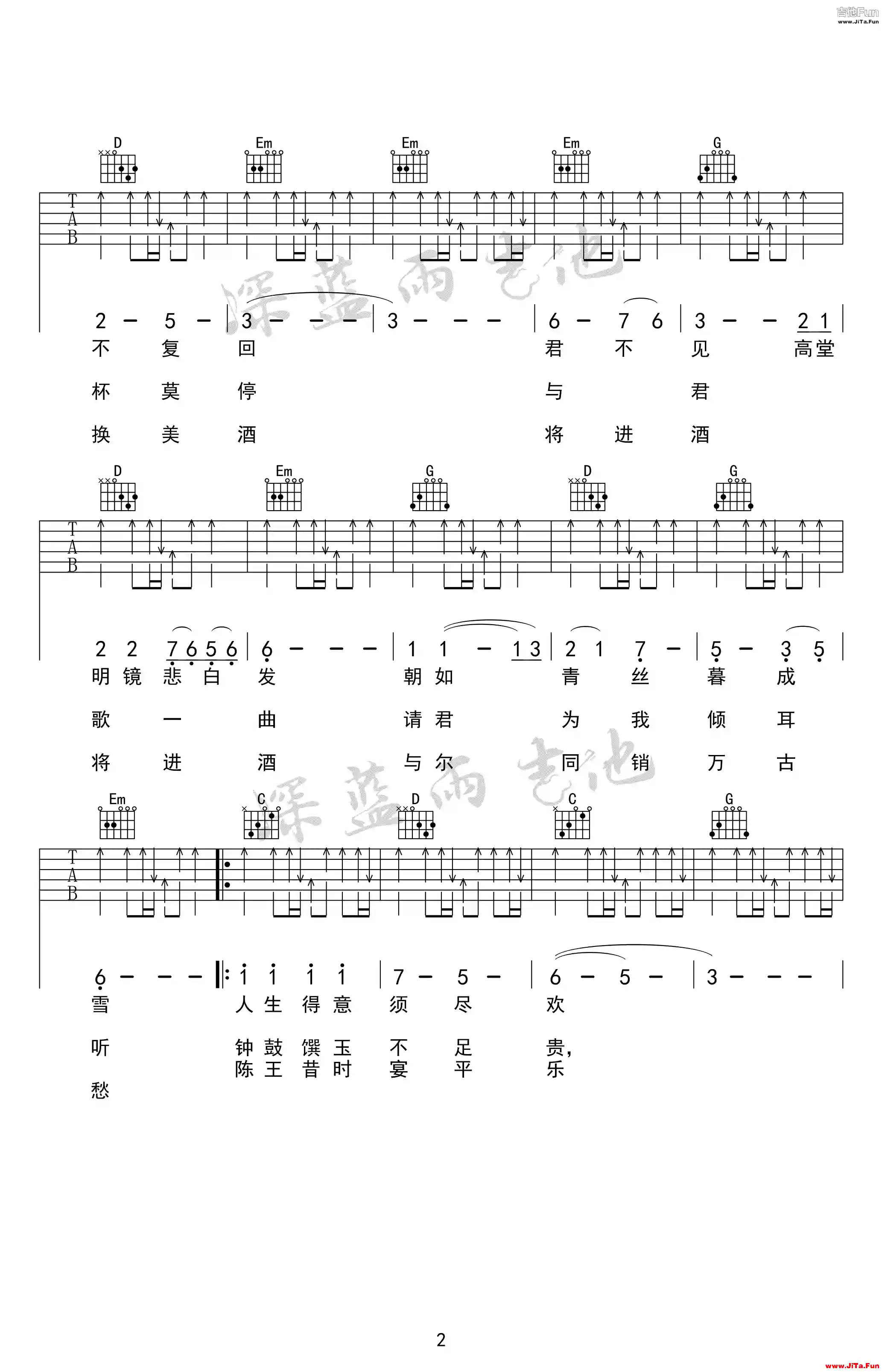 陳湧海將進酒吉他譜