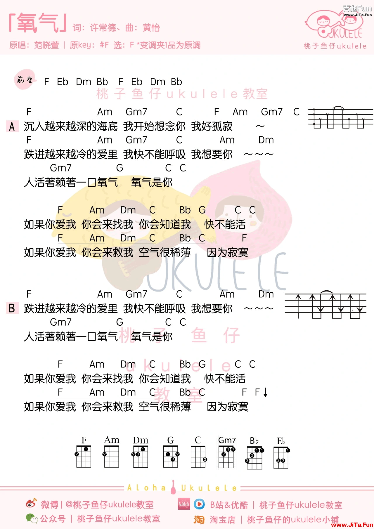 氧氣烏克麗麗譜 范曉萱ukulele譜