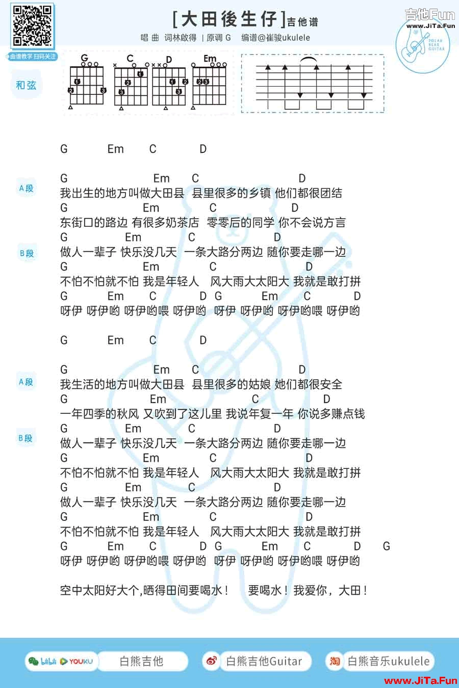 林啟得《大田後生仔》吉他譜-1