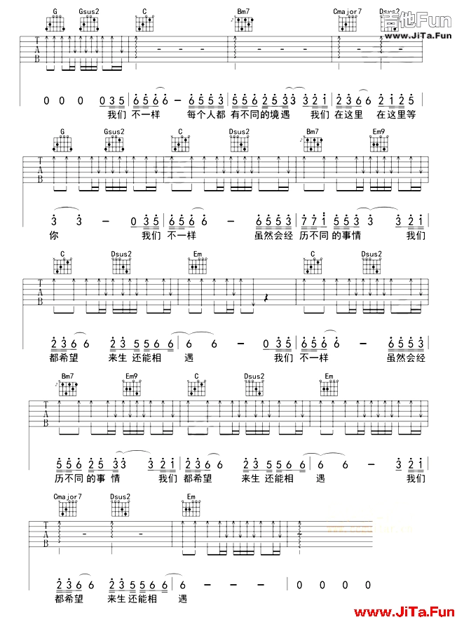 《我們不一樣》抖音最新_吉他譜