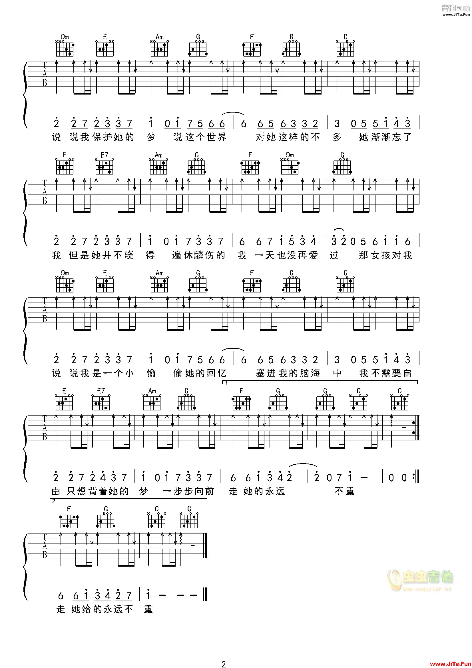 《那女孩對我說》_高清吉他譜