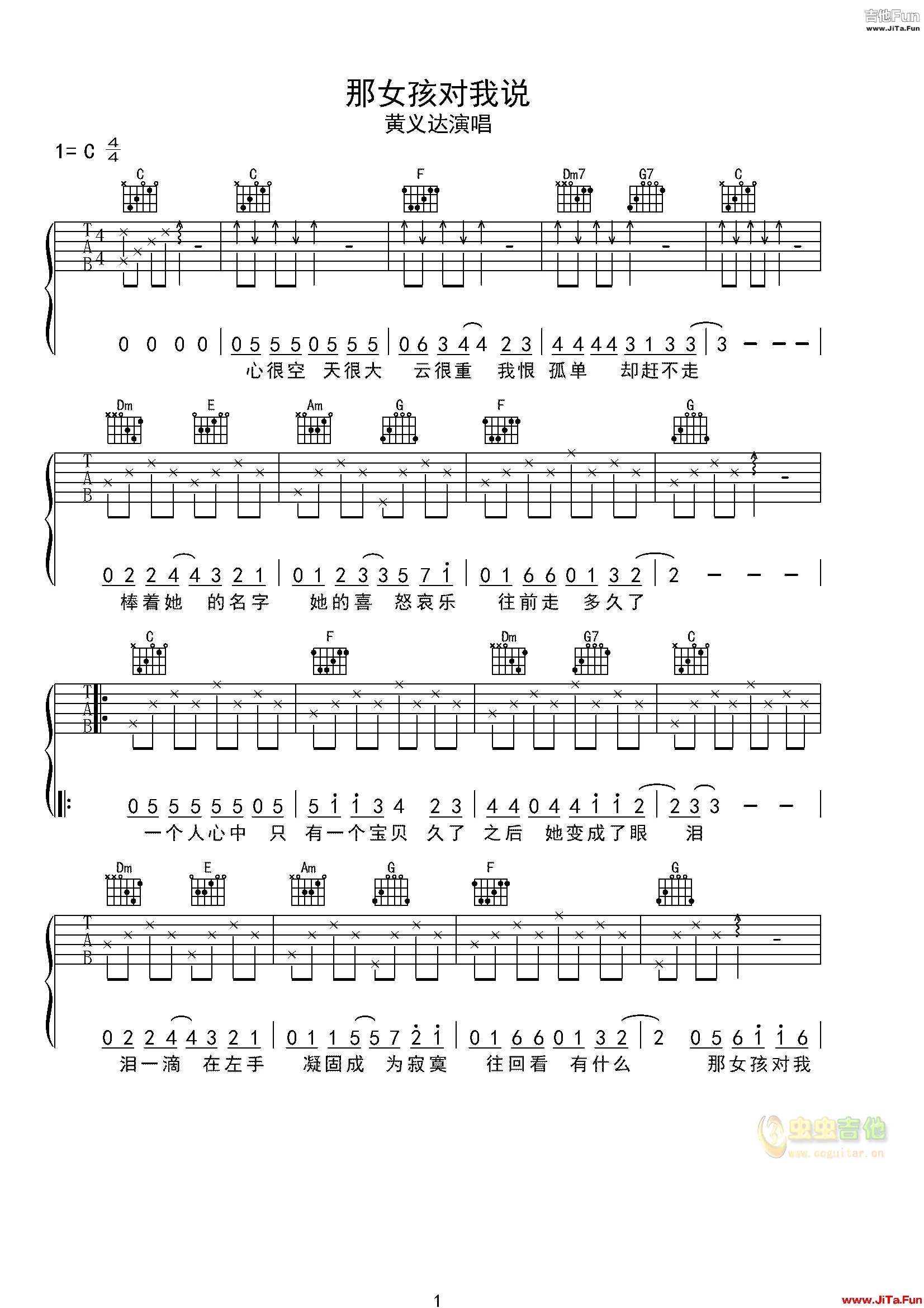 《那女孩對我說》_高清吉他譜