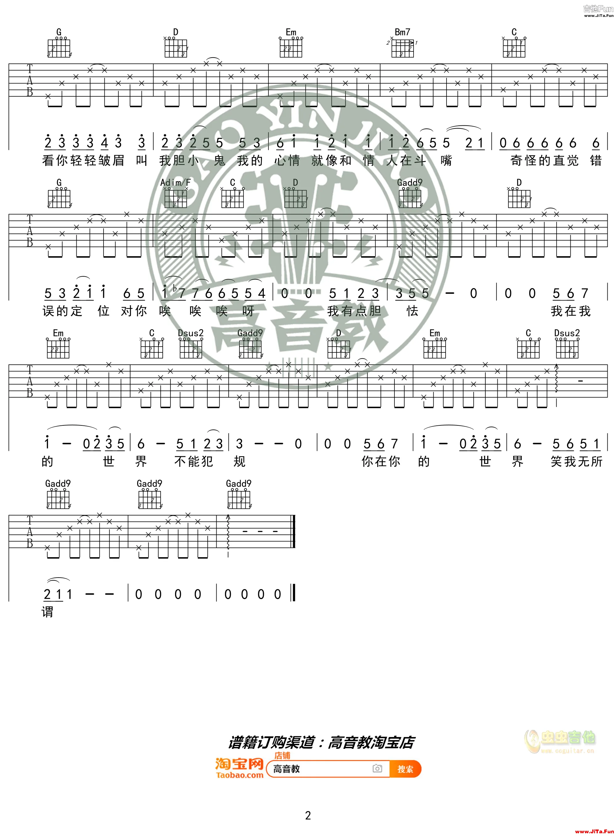 梁詠琪《膽小鬼》_高清吉他譜