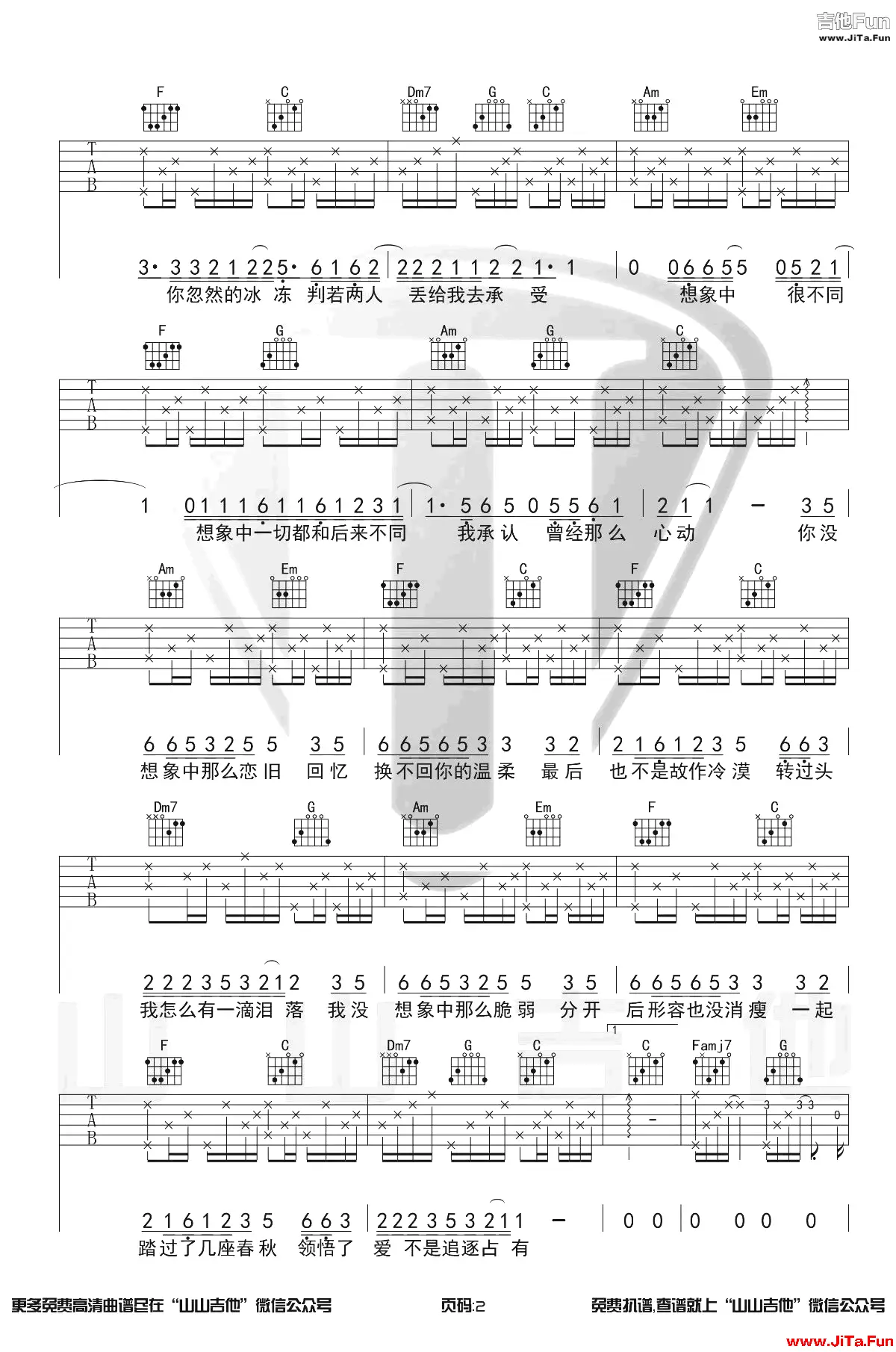 許嵩《想像之中》吉他譜-2