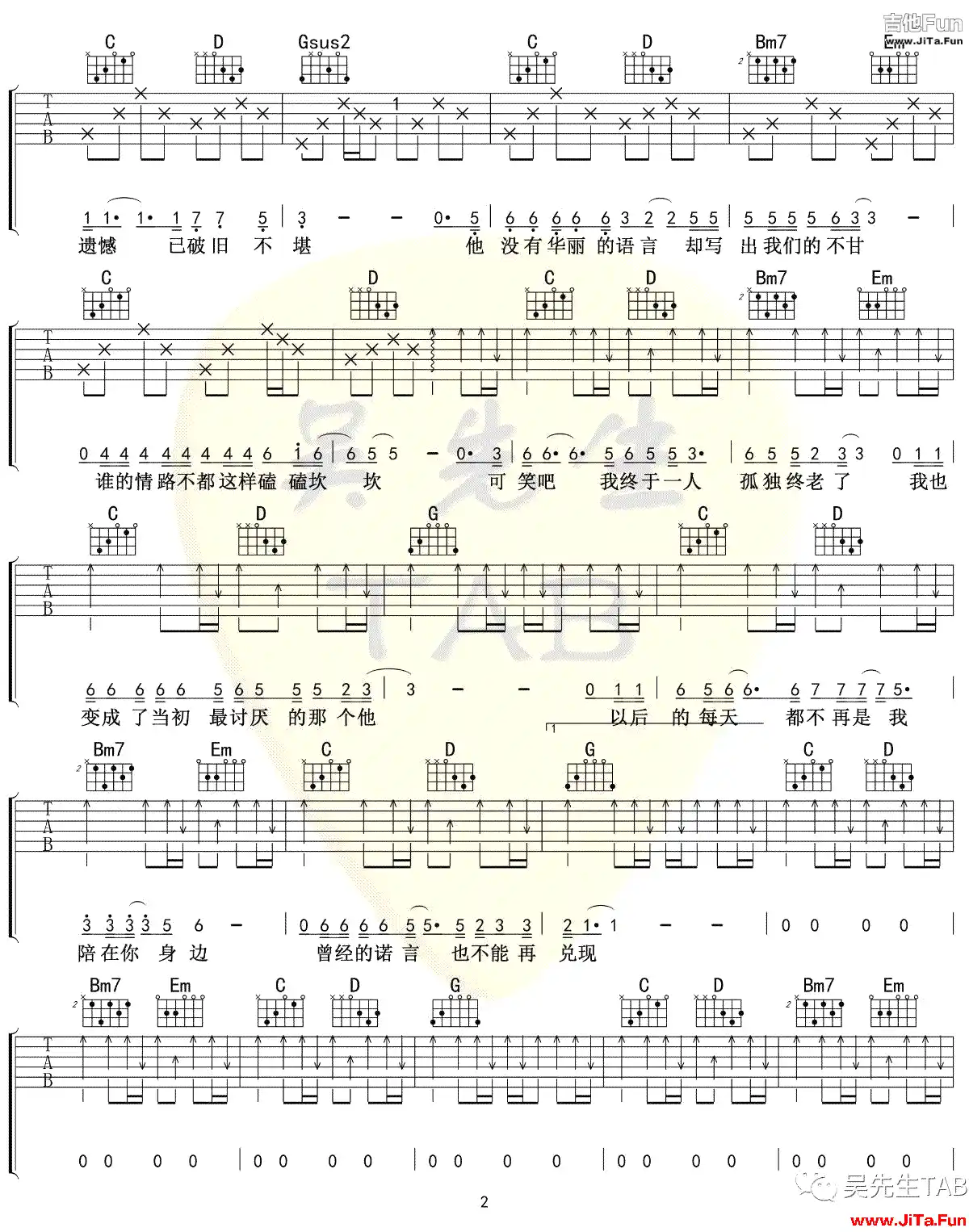 《遺憾》_高清吉他譜