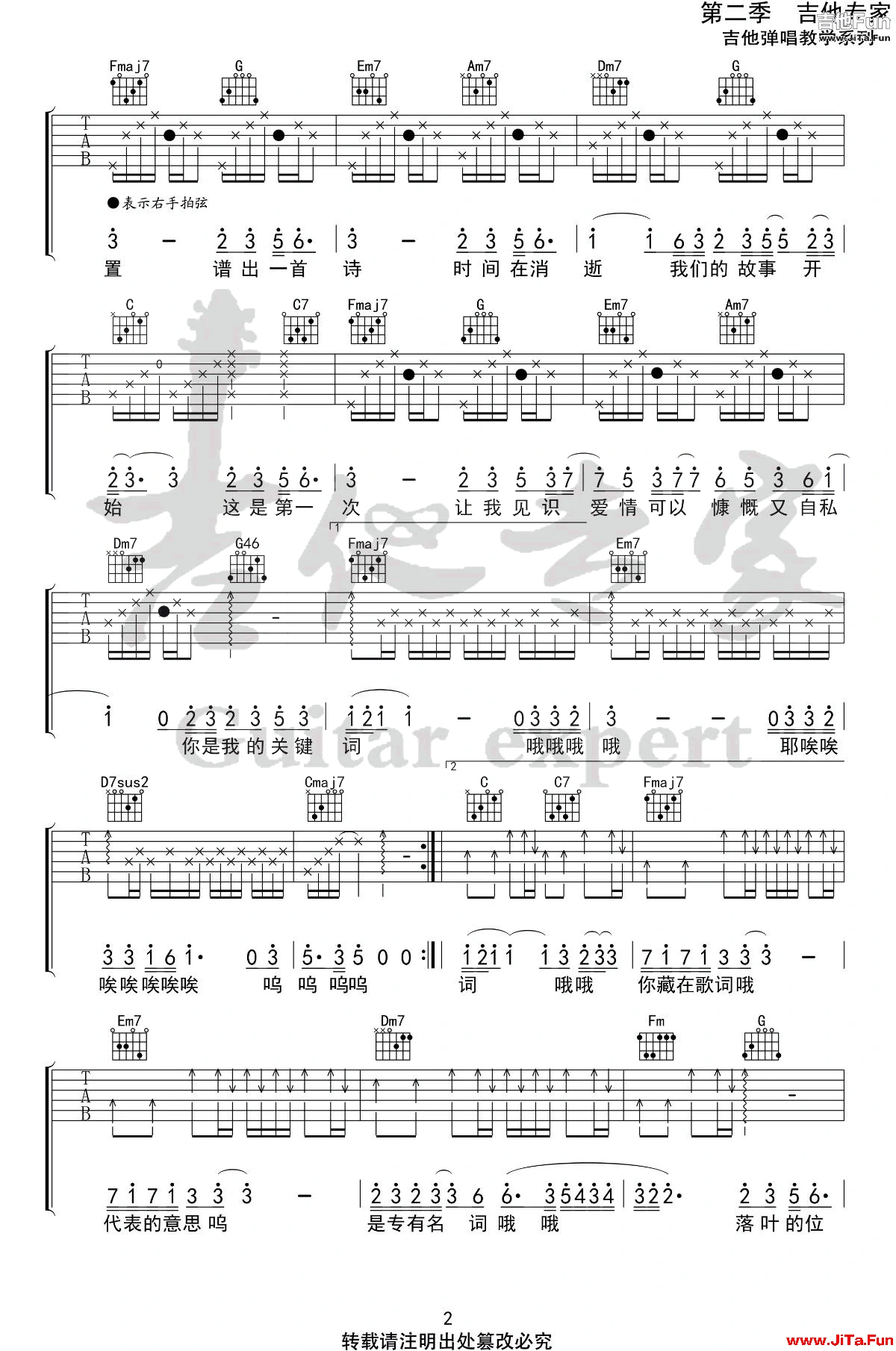 林俊傑《關鍵詞》吉他譜 原版-2