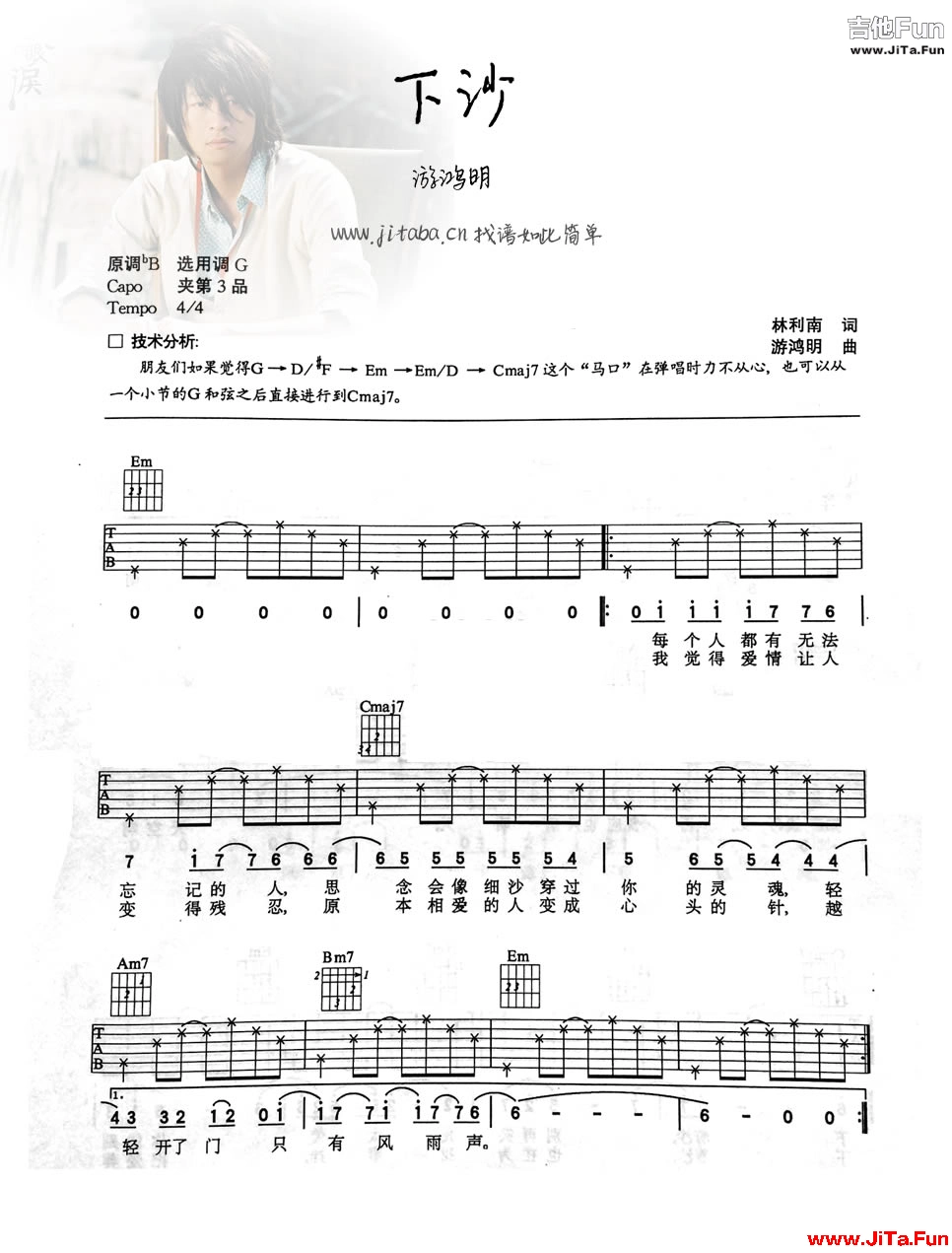 游鴻明-下沙吉他譜
