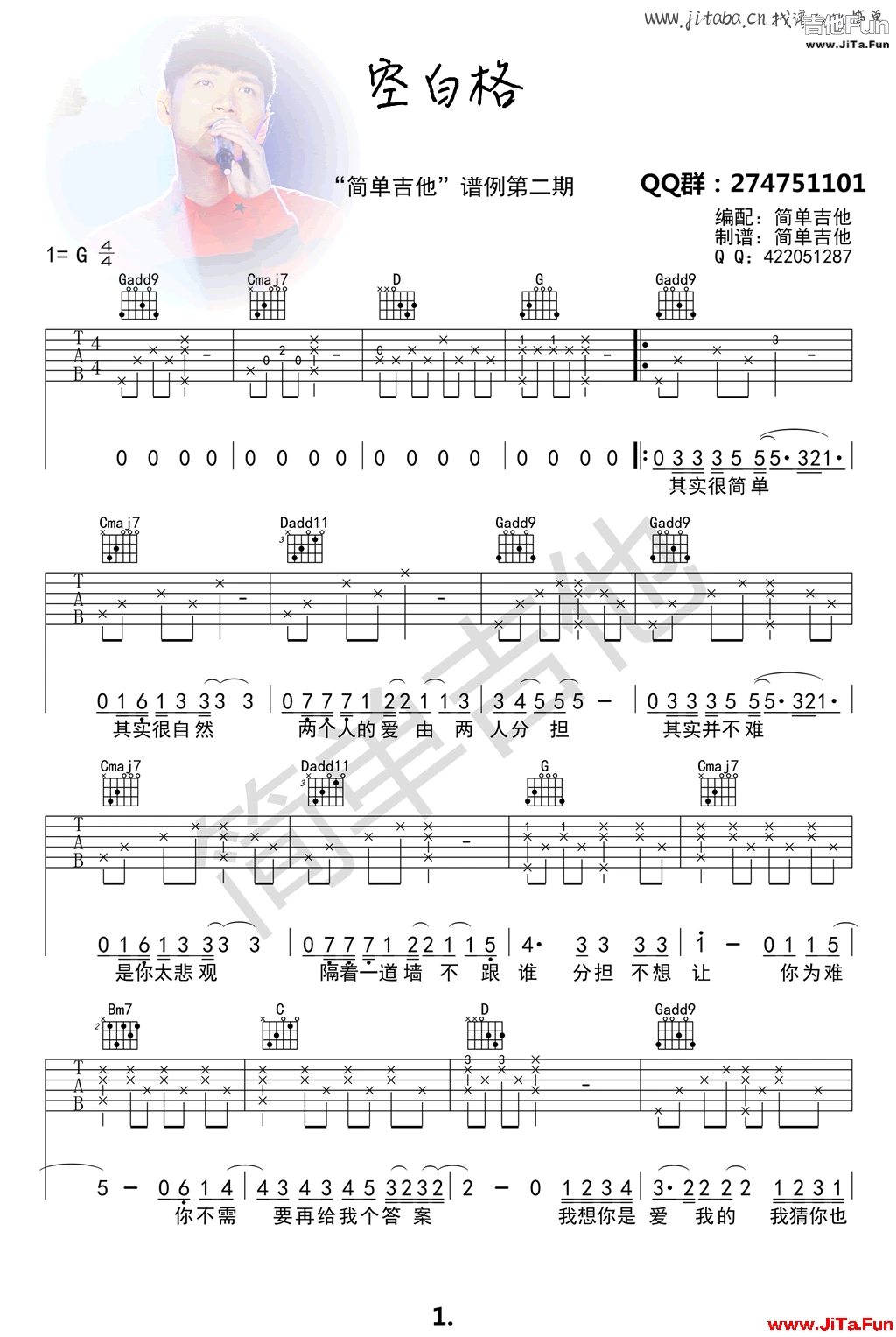楊宗緯-空白格吉他譜簡單版