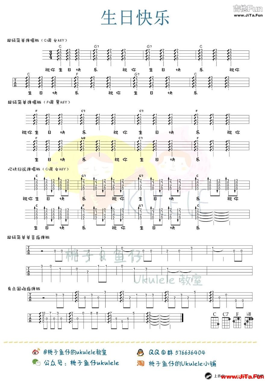 生日快樂ukulele烏克麗麗譜