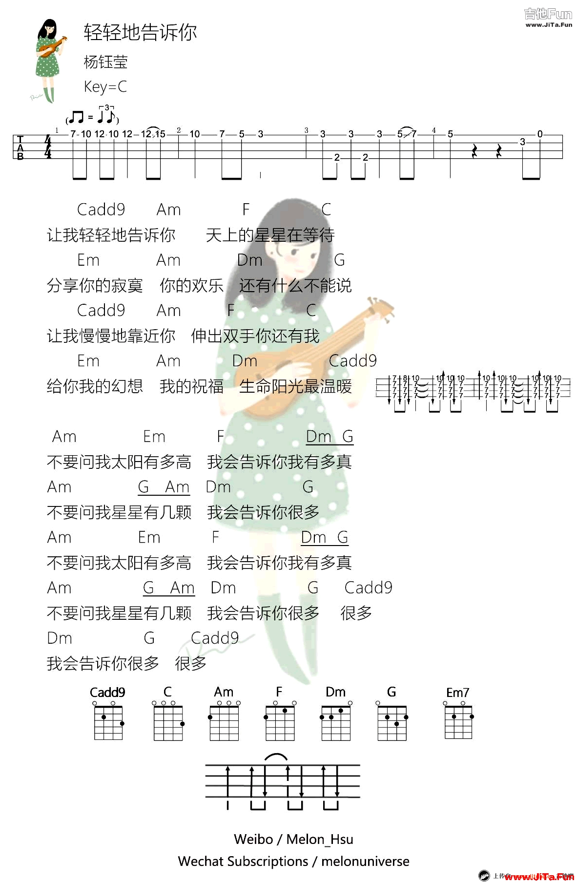 楊鈺瑩《輕輕地告訴你》ukulele譜