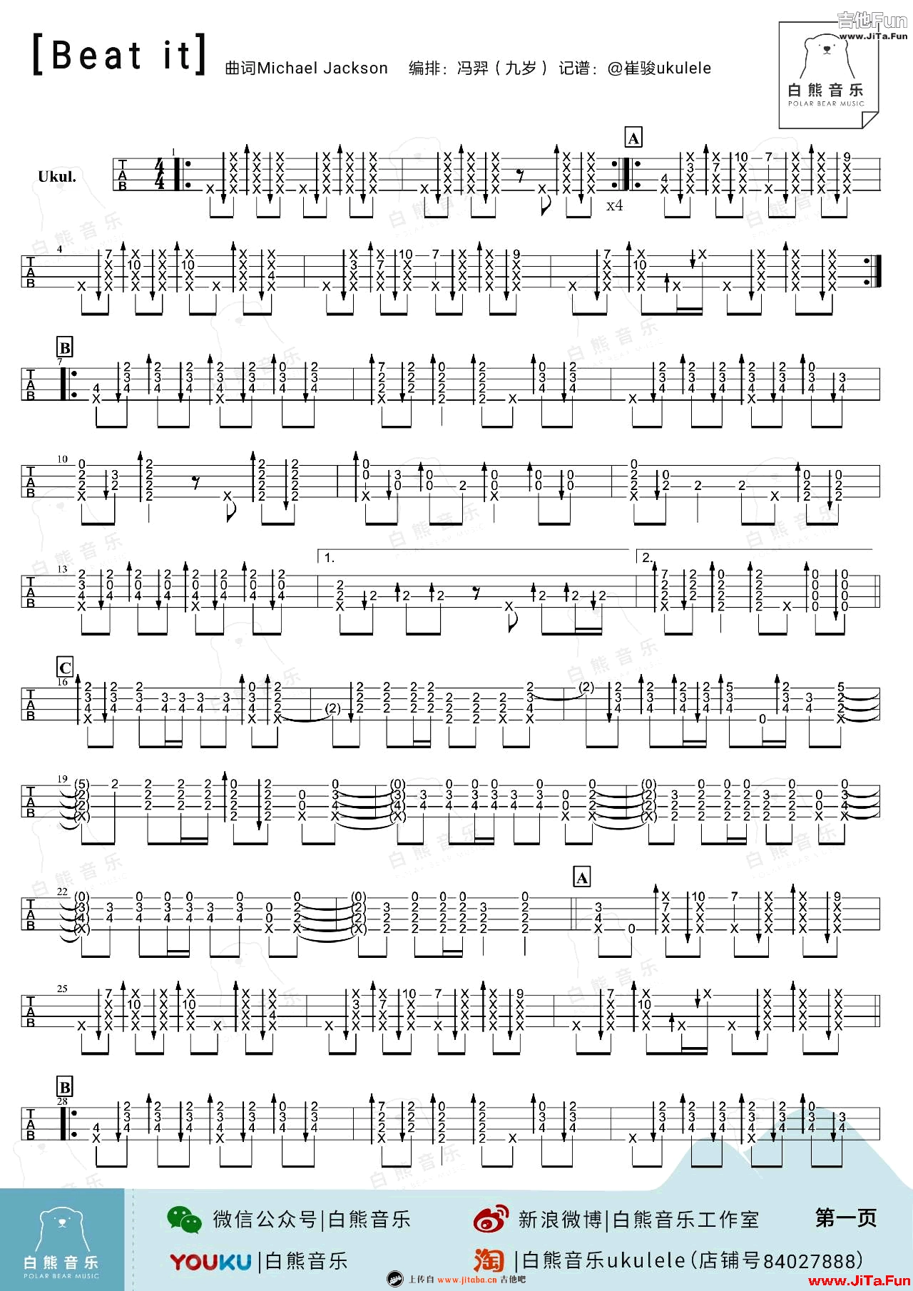 Beat It ukulele譜
