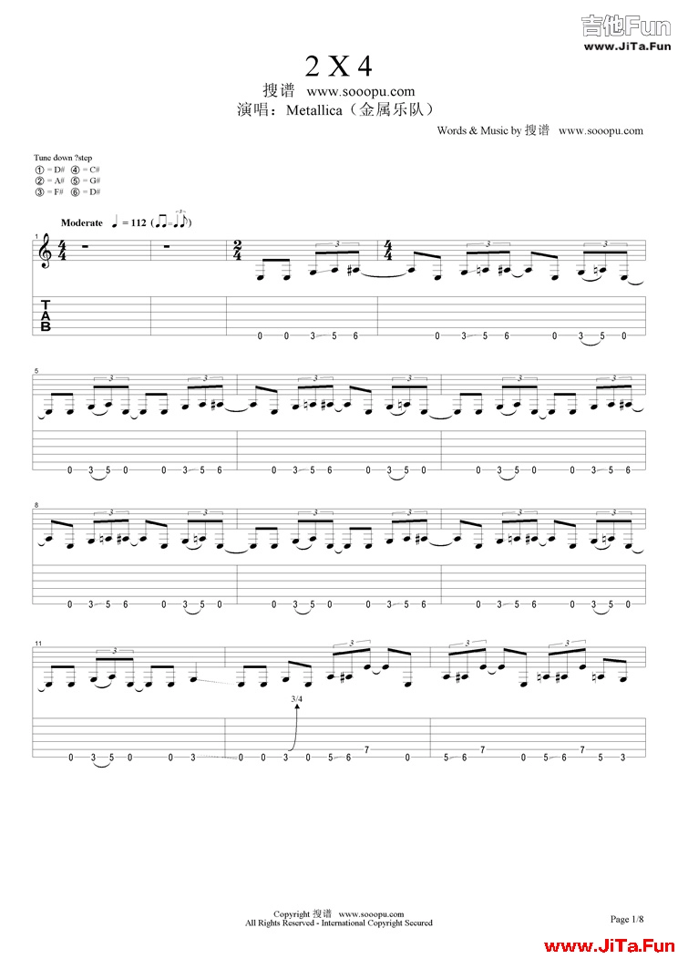 Metallica（金屬樂隊）《2 X 4》吉他譜-吉他譜