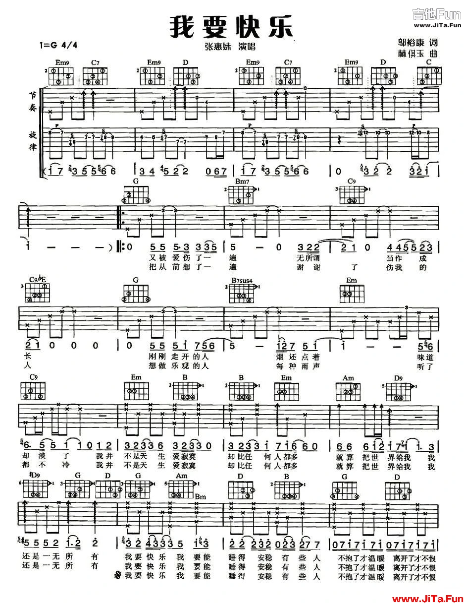 張惠妹《我要快樂》吉他譜（共2張圖片）-吉他譜