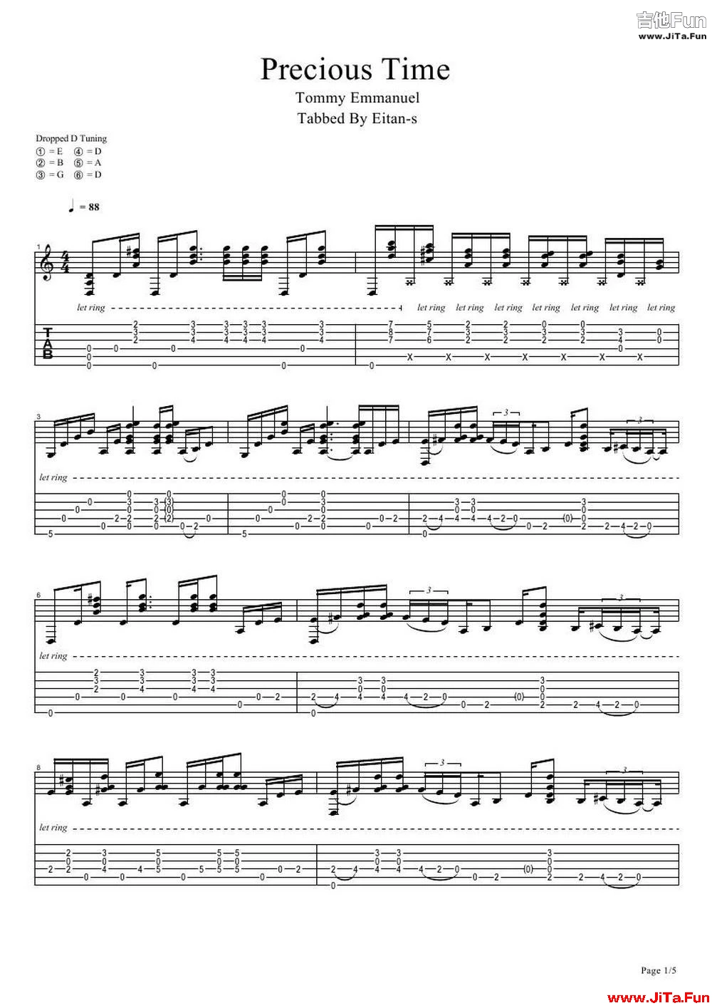《tommy emmanuel： precious time(1)（指彈吉它）》吉他譜（共5張圖片）-吉他譜