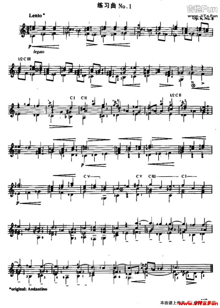 費爾南多·索爾 古典吉他練習曲 No.1（Op.6 No.8）_簡譜