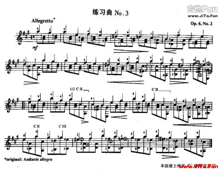 費爾南多·索爾 古典吉他練習曲 No.3（Op.6 No.2）_簡譜
