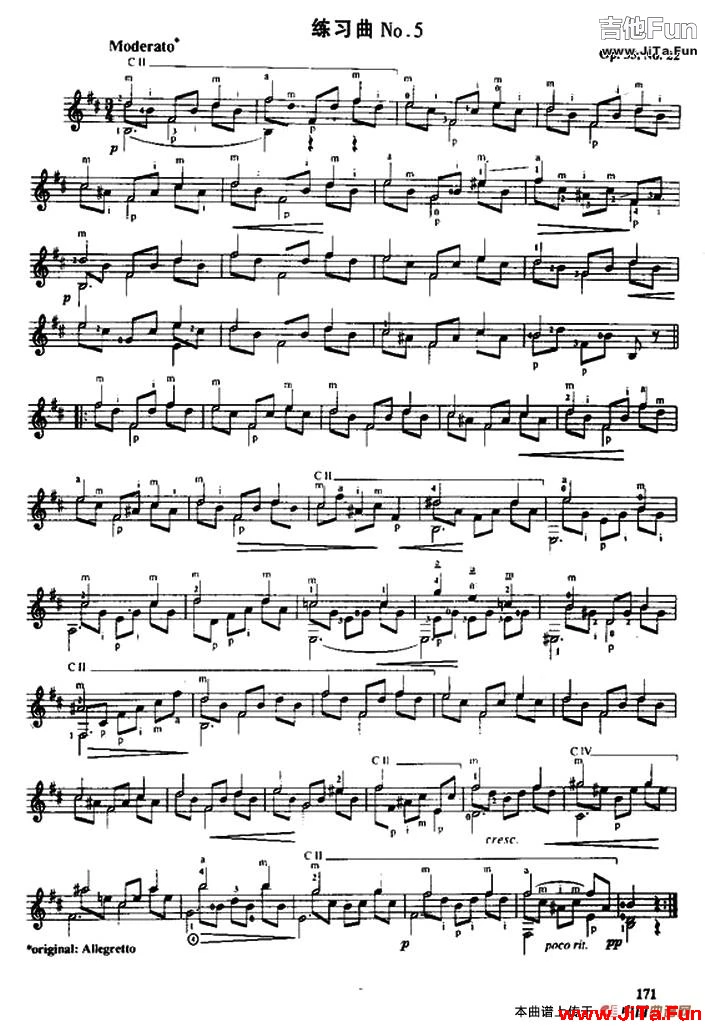 費爾南多·索爾 古典吉他練習曲 No.5（Op.35 No.22）_簡譜