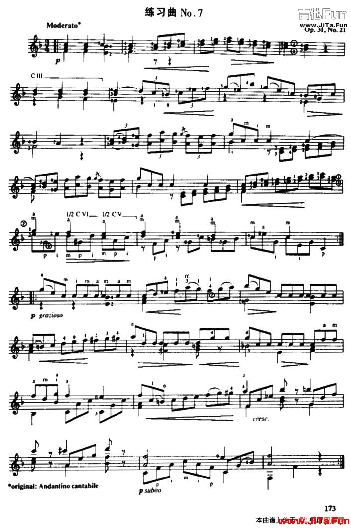 費爾南多·索爾 古典吉他練習曲 No.（Op.31 No.21）_簡譜